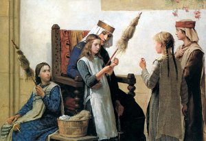 Koningin Bertha en de spinners door Albert Anker